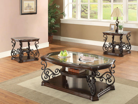 Laney Dark Merlot 3-Piece Glass Top Coffee and End Table Set from Coaster - Luna Furniture