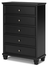 Lanolee California King Panel Bed with Mirrored Dresser and Chest in Black from Ashley - Luna Furniture