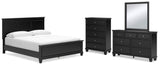 Lanolee California King Panel Bed with Mirrored Dresser and Chest in Black from Ashley - Luna Furniture