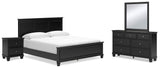 Lanolee California King Panel Bed with Mirrored Dresser and Nightstand in Black from Ashley - Luna Furniture