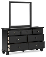 Lanolee California King Panel Bed with Mirrored Dresser and Nightstand in Black from Ashley - Luna Furniture