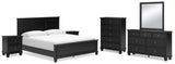Lanolee California King Panel Bed with Mirrored Dresser, Chest and 2 Nightstands in Black from Ashley - Luna Furniture