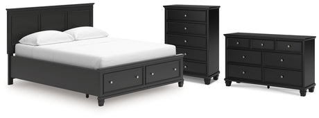 Lanolee California King Panel Storage Bed with Dresser and Chest in Black from Ashley Furniture - Luna Furniture