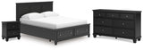 Lanolee California King Panel Storage Bed with Dresser and Nightstand in Black from Ashley - Luna Furniture