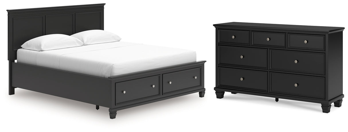 Lanolee California King Panel Storage Bed with Dresser in Black from Ashley - Luna Furniture