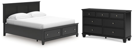Lanolee California King Panel Storage Bed with Dresser in Black from Ashley - Luna Furniture
