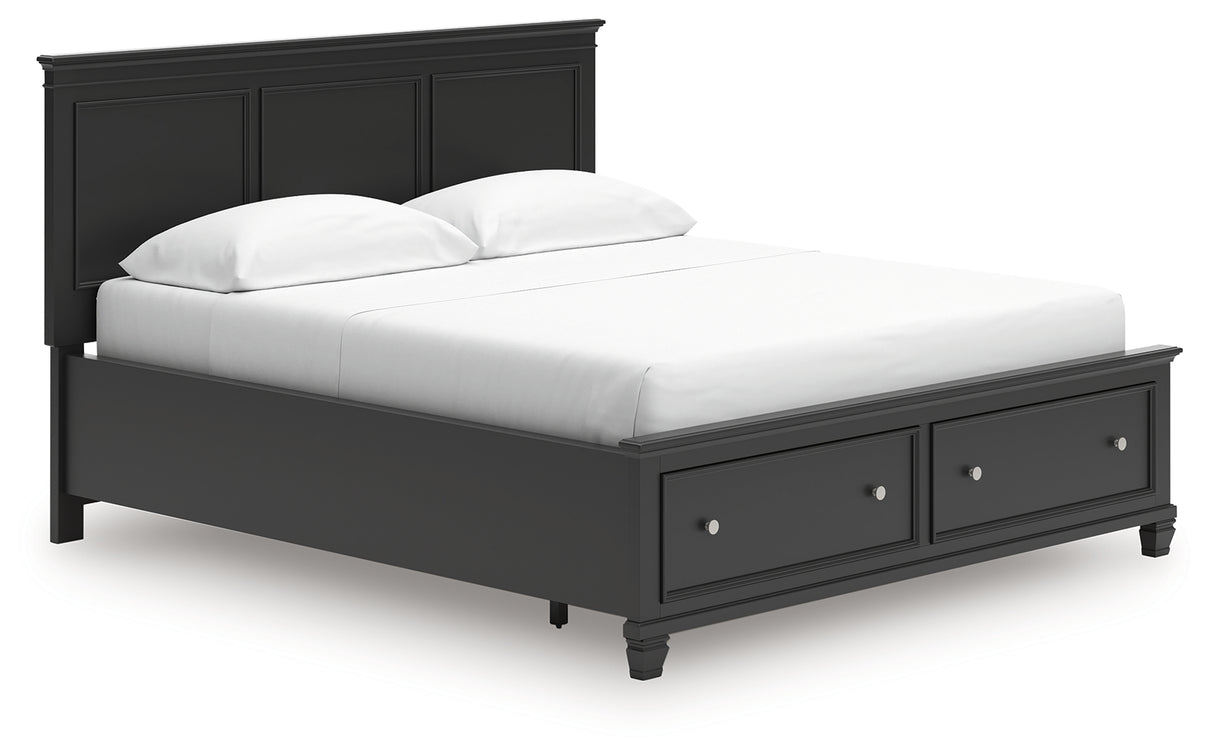 Lanolee California King Panel Storage Bed with Mirrored Dresser and Nightstand in Black from Ashley - Luna Furniture