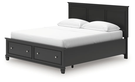 Lanolee California King Panel Storage Bed with Mirrored Dresser and Nightstand in Black from Ashley - Luna Furniture