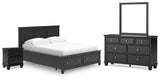 Lanolee California King Panel Storage Bed with Mirrored Dresser and Nightstand in Black from Ashley - Luna Furniture
