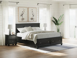 Lanolee California King Panel Storage Bed with Mirrored Dresser and Nightstand in Black from Ashley - Luna Furniture