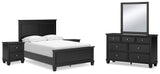 Lanolee Full Panel Bed with Mirrored Dresser and 2 Nightstands in Black from Ashley - Luna Furniture