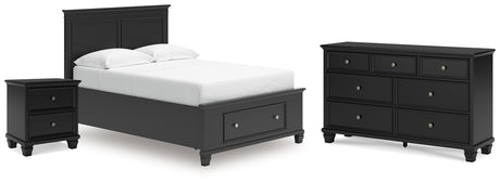 Lanolee Full Panel Storage Bed with Dresser and Nightstand in Black from Ashley - Luna Furniture