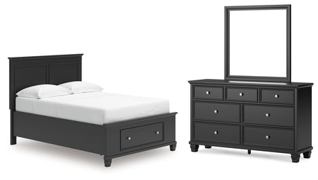 Lanolee Full Panel Storage Bed with Mirrored Dresser in Black from Ashley - Luna Furniture