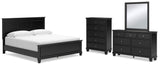 Lanolee King Panel Bed with Mirrored Dresser and Chest in Black from Ashley - Luna Furniture