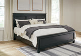 Lanolee King Panel Bed with Mirrored Dresser, Chest and 2 Nightstands in Black from Ashley - Luna Furniture