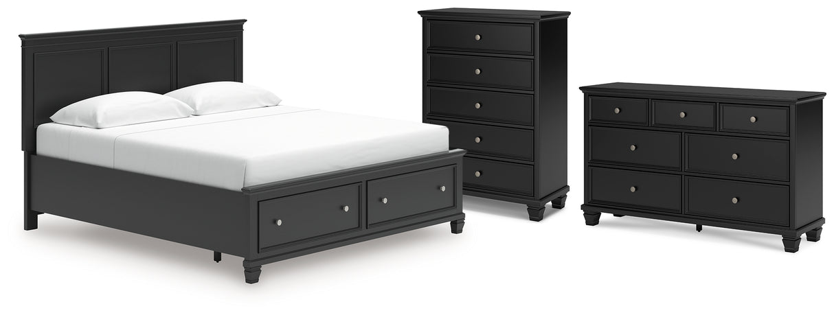 Lanolee King Panel Storage Bed with Dresser and Chest in Black from Ashley - Luna Furniture