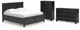 Lanolee King Panel Storage Bed with Dresser and Chest in Black from Ashley - Luna Furniture