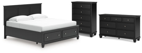 Lanolee King Panel Storage Bed with Dresser and Chest in Black from Ashley - Luna Furniture