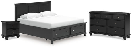 Lanolee King Panel Storage Bed with Dresser and Nightstand in Black from Ashley - Luna Furniture