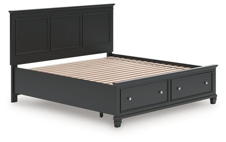Lanolee King Panel Storage Bed with Mirrored Dresser and Nightstand in Black from Ashley - Luna Furniture