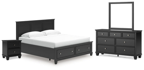 Lanolee King Panel Storage Bed with Mirrored Dresser and Nightstand in Black from Ashley - Luna Furniture