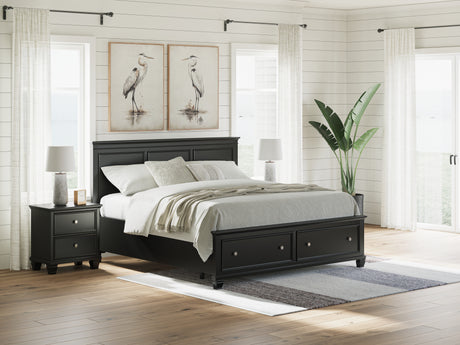 Lanolee King Panel Storage Bed with Mirrored Dresser and Nightstand in Black from Ashley - Luna Furniture