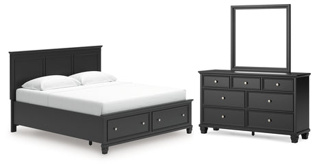 Lanolee King Panel Storage Bed with Mirrored Dresser in Black from Ashley - Luna Furniture