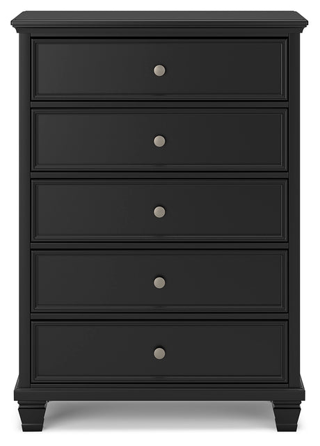 Lanolee Queen Panel Bed with Mirrored Dresser and Chest in Black from Ashley - Luna Furniture