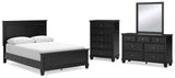 Lanolee Queen Panel Bed with Mirrored Dresser and Chest in Black from Ashley - Luna Furniture