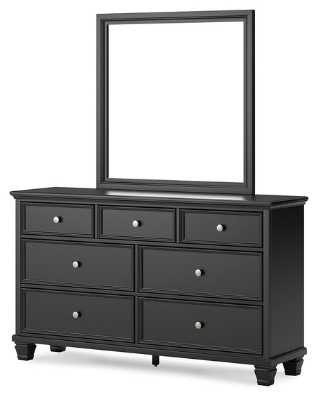 Lanolee Queen Panel Bed with Mirrored Dresser and Chest in Black from Ashley - Luna Furniture
