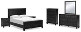 Lanolee Queen Panel Bed with Mirrored Dresser, Chest and 2 Nightstands in Black from Ashley - Luna Furniture