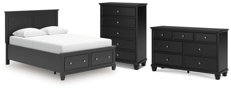 Lanolee Queen Panel Storage Bed with Dresser and Chest in Black from Ashley - Luna Furniture
