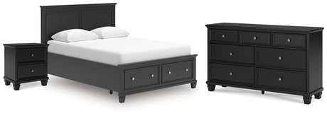 Lanolee Queen Panel Storage Bed with Dresser and Nightstand in Black from Ashley - Luna Furniture