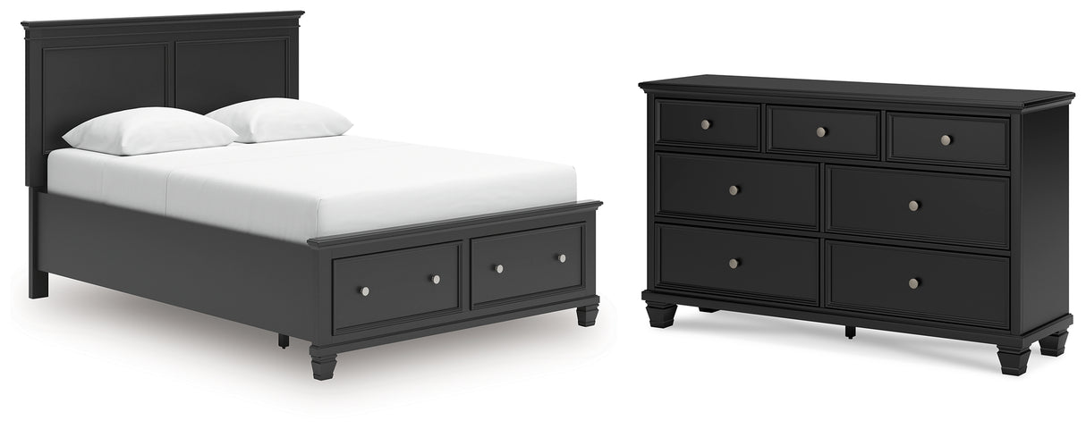 Lanolee Queen Panel Storage Bed with Dresser in Black from Ashley - Luna Furniture