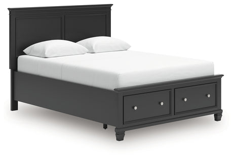 Lanolee Queen Panel Storage Bed with Mirrored Dresser and Nightstand in Black from Ashley - Luna Furniture