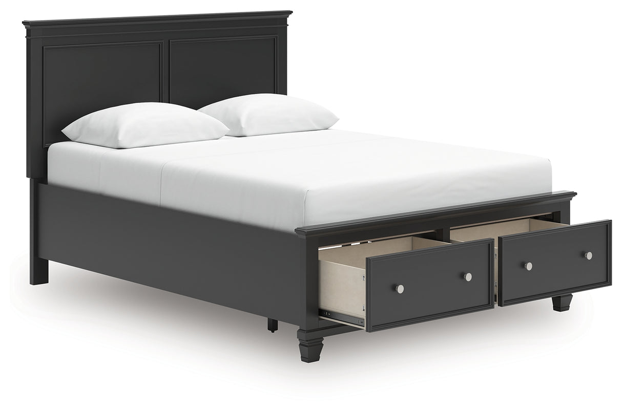 Lanolee Queen Panel Storage Bed with Mirrored Dresser and Nightstand in Black from Ashley Furniture - Luna Furniture