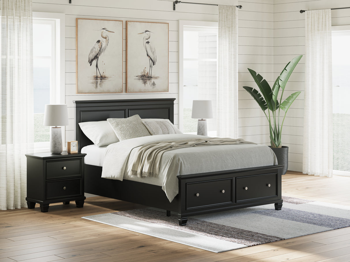 Lanolee Queen Panel Storage Bed with Mirrored Dresser and Nightstand in Black from Ashley Furniture - Luna Furniture