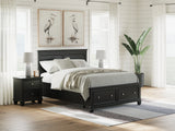 Lanolee Queen Panel Storage Bed with Mirrored Dresser and Nightstand in Black from Ashley Furniture - Luna Furniture