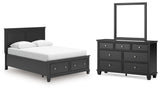 Lanolee Queen Panel Storage Bed with Mirrored Dresser in Black from Ashley Furniture - Luna Furniture