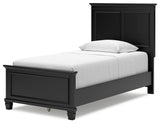 Lanolee Twin Panel Bed with Mirrored Dresser and Chest in Black from Ashley - Luna Furniture
