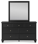 Lanolee Twin Panel Bed with Mirrored Dresser and Chest in Black from Ashley - Luna Furniture