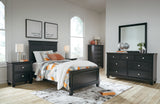Lanolee Twin Panel Bed with Mirrored Dresser, Chest and 2 Nightstands in Black from Ashley - Luna Furniture