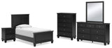Lanolee Twin Panel Bed with Mirrored Dresser, Chest and Nightstand in Black from Ashley Furniture - Luna Furniture