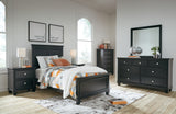 Lanolee Twin Panel Bed with Mirrored Dresser, Chest and Nightstand in Black from Ashley Furniture - Luna Furniture