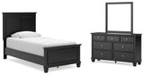Lanolee Twin Panel Bed with Mirrored Dresser in Black from Ashley Furniture - Luna Furniture