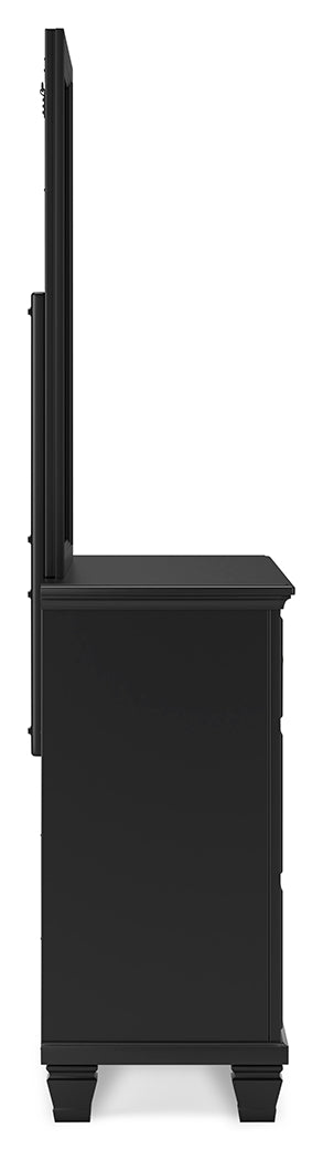 Lanolee Twin Panel Bed with Mirrored Dresser in Black from Ashley Furniture - Luna Furniture