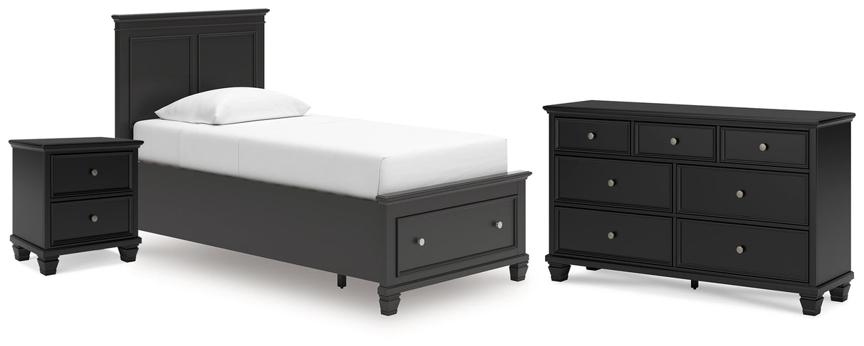 Lanolee Twin Panel Storage Bed with Dresser and Nightstand in Black from Ashley Furniture - Luna Furniture