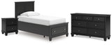 Lanolee Twin Panel Storage Bed with Dresser and Nightstand in Black from Ashley Furniture - Luna Furniture