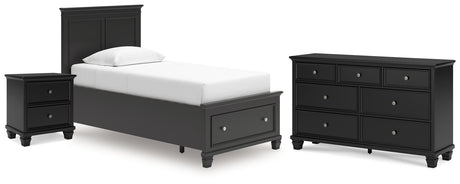 Lanolee Twin Panel Storage Bed with Dresser and Nightstand in Black from Ashley - Luna Furniture