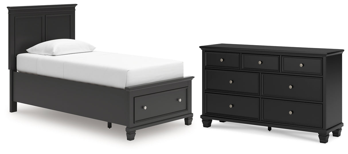 Lanolee Twin Panel Storage Bed with Dresser in Black from Ashley - Luna Furniture